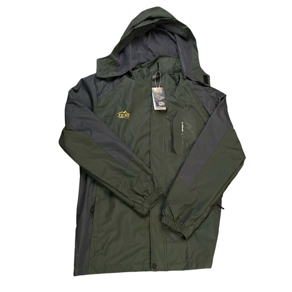 Tezo Outdoor Sport Jacket W/Removable Hood Waterproof Green Mens‎ Size Large